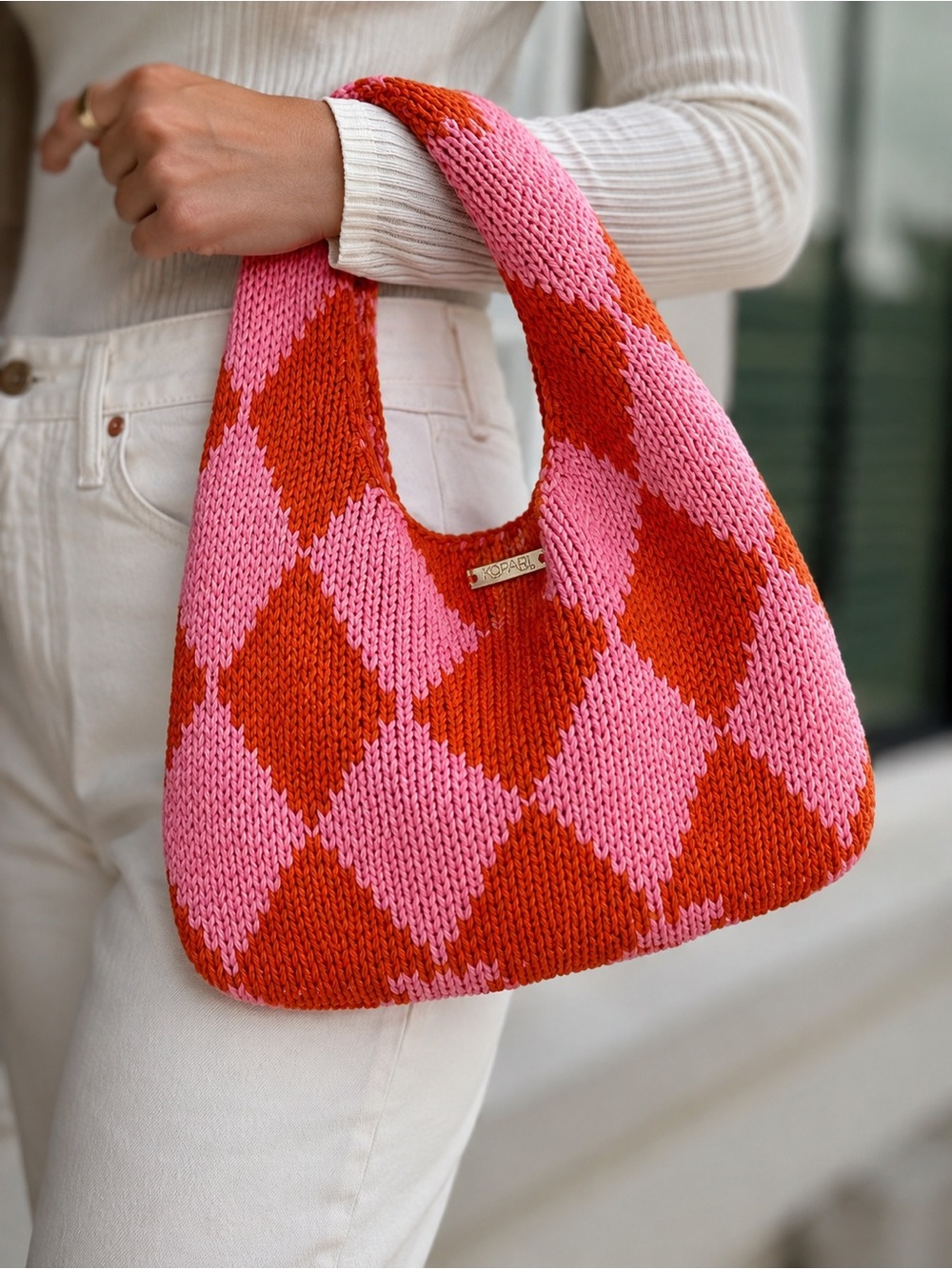 Kopari Pink & Red Knit Bag